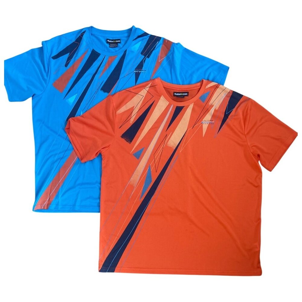 Atlas For Men Running Shirts Men XXL Orange Blue Polyester Short Sleeve Abstract